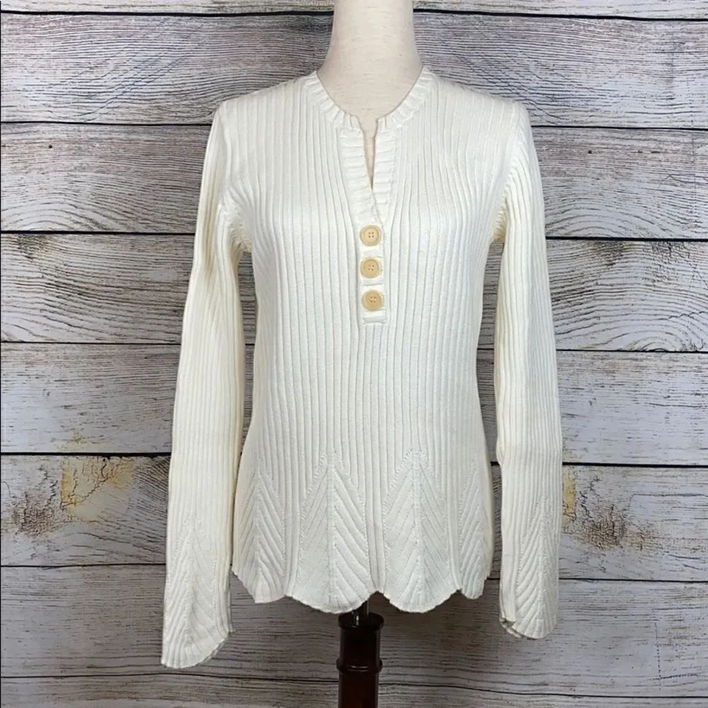 JONES NEW YORK SPORT Cotton Cream Rib Knit Sweater V-neck made in Australia M-L